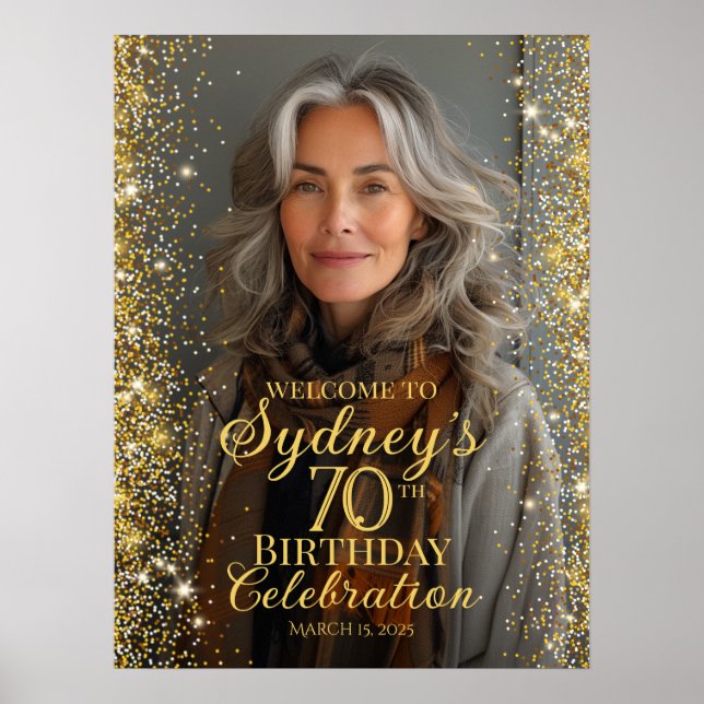 Birthday photo welcome sign gold design (Front)