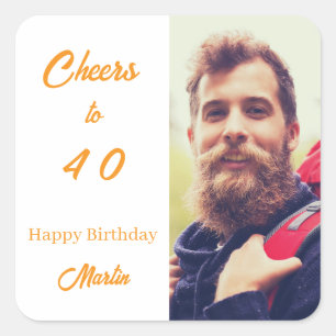 Birthday photo white gold cheers men square sticker