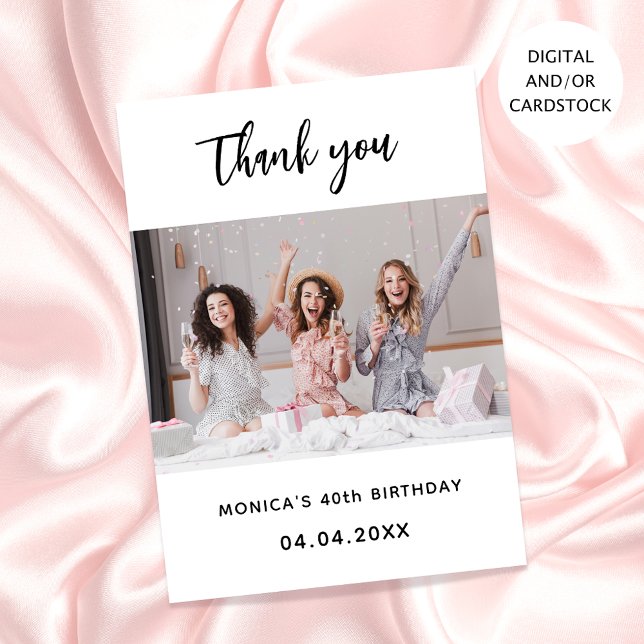 Birthday photo white simple thank you invitation (Creator Uploaded)