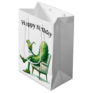 Birthday Pickle In A Chair With Cocktail Medium Gift Bag