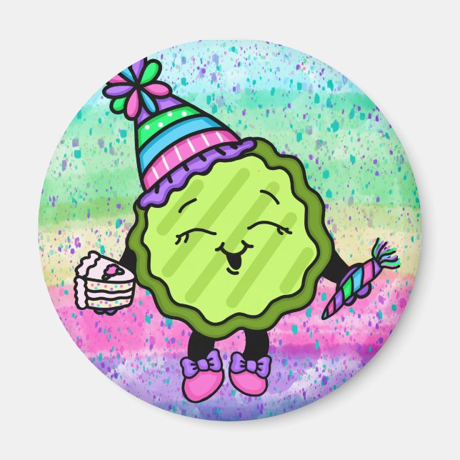 Birthday Pickle | Pink and Purple Birthday Hat Magnet (Front)
