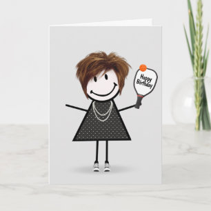 Birthday Pickleball Stick Figure Girl  Card