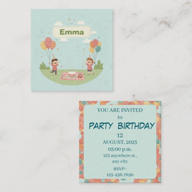 Birthday Picnic, Cute Retro Style Card (Front/Back)