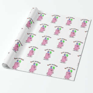 Birthday Pig cartoon   choose background color Wrapping Paper