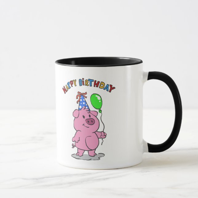 Birthday Pig cartoon | choose background colour Mug (Right)