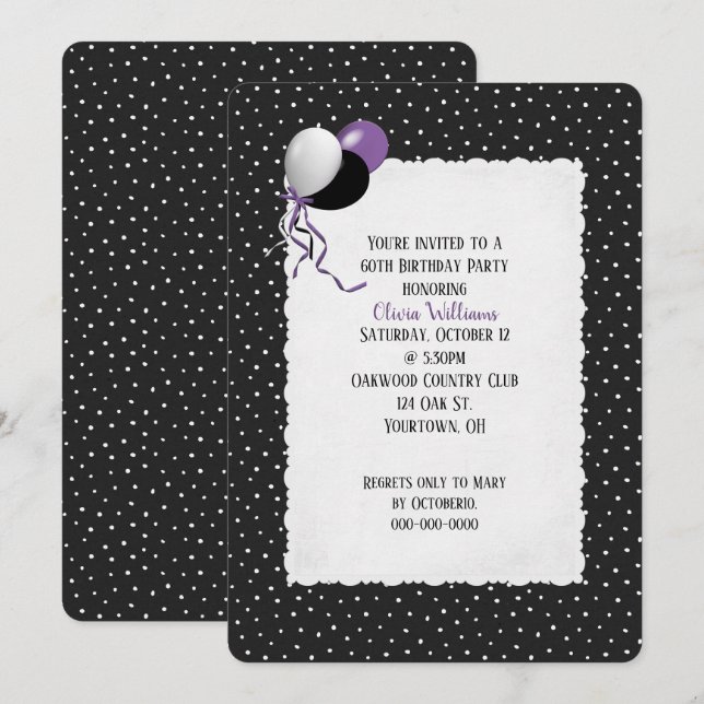 birthday pin dots on black pattern invitation (Front/Back)