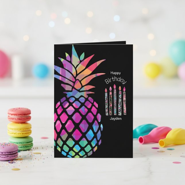 Birthday Pineapple Greeting Card (Tropical style meets birthday fun.)