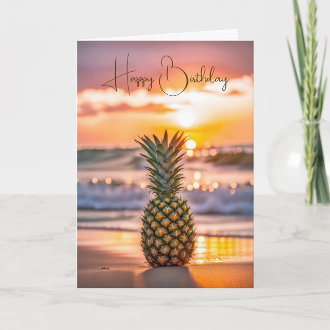 Birthday Pineapple On Sunset Beach Card (Front)
