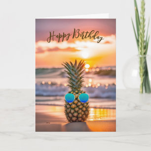 Birthday Pineapple With Retro Sunglasses Card
