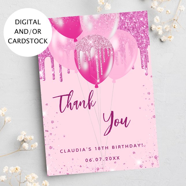 Birthday pink balloons thank you card (Creator Uploaded)