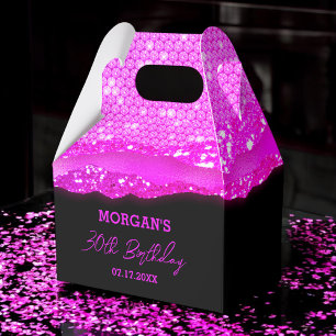 Birthday Pink Black Glitter Name Thank You Favor Box