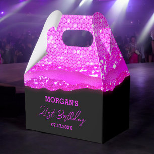 Birthday Pink Black Glitter Name Thank You Favor Box