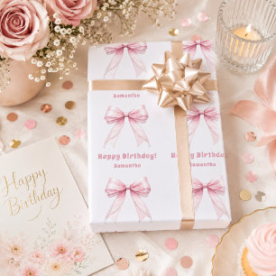 Birthday pink bow cream girl wrapping paper