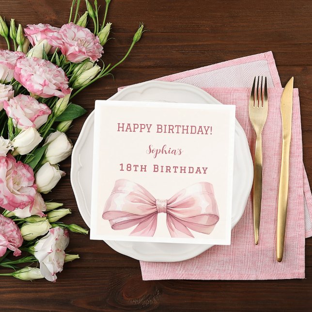 Birthday pink bow cream  napkin (Creator Uploaded)