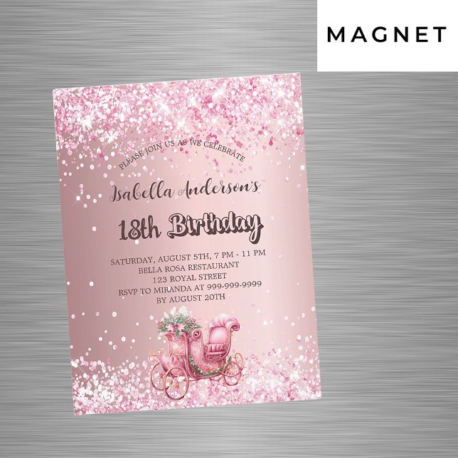 Birthday pink carriage girly luxury magnetic invitation (Creator Uploaded)