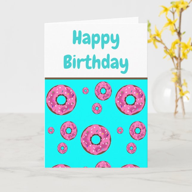 Birthday Pink cream doughnuts Card (Yellow Flower)