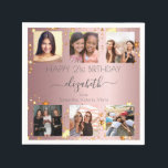Birthday pink custom photo collage friends  napkin<br><div class="desc">For a woman's 21st (or any age) birthday, celebrating her life with a collage of 6 of your high quality photos of her, her friends, family, interest or pets. Personalize and add her name, age 21 and your names. Grey text. A girly and feminine pink, dusty rose background colour. Her...</div>