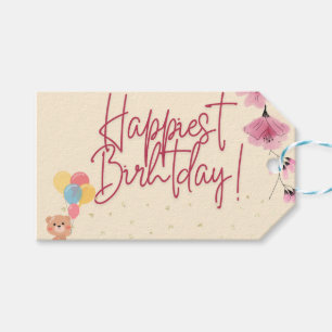 Birthday Pink floral gift tag, personalized  Tags