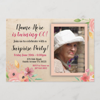 Birthday Pink Flower Photo Vintage Invitation