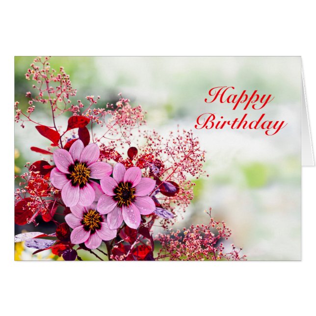 Birthday Pink Flowers (Front Horizontal)