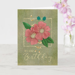 Birthday Pink Flowers with Glitter Frame  Card
