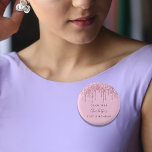 Birthday pink glitter drips custom monogram 1 inch round button<br><div class="desc">For a 21st (or any age) birthday party. A pink background decorated with faux glitter drips, paint dripping look. Personalize and add a date , name and age 21. The name is written with a hand lettered style script. Perfect as party favours or as Save the Date reminder for your...</div>