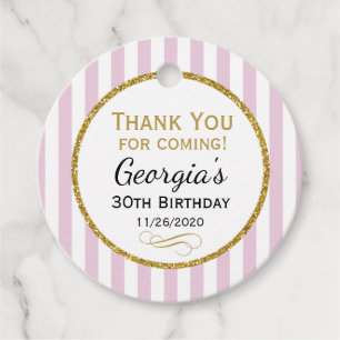 Birthday Pink Gold Stripe Thank You Favour Tags