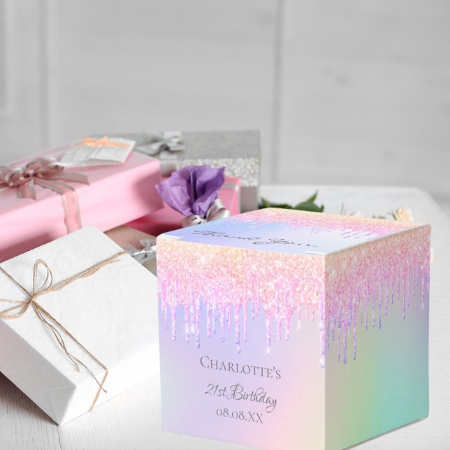 Birthday pink holographic thank you favor box (Creator Uploaded)