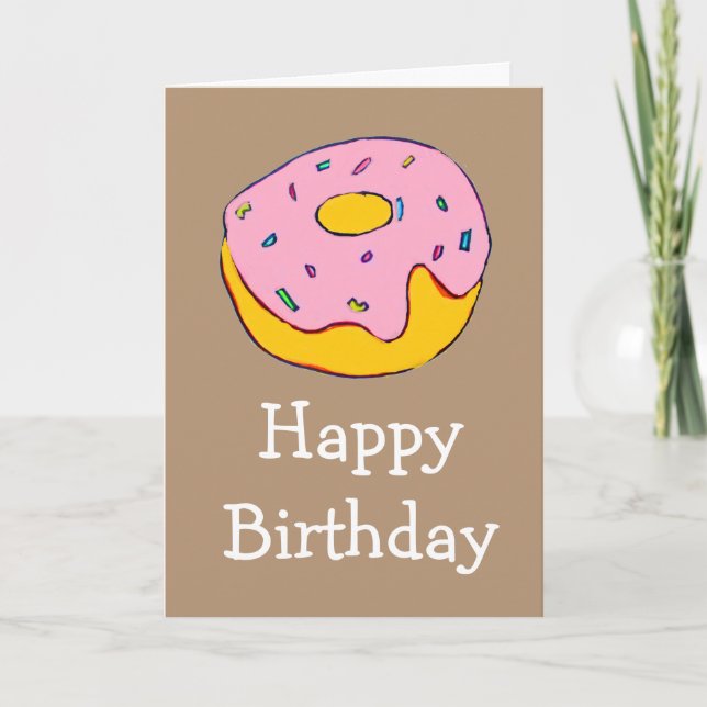 Birthday pink icing donut cute food card (Front)