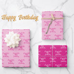 Birthday pink name girl wrapping paper sheet<br><div class="desc">Elegant,  classic,  glamourous and feminine style party wrapping paper sheets. 2 sheets with pink pastel background colour,  1 sheet with hot pink background.
Personalize and add a name and age.</div>
