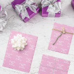 Birthday pink pastel white name girl wrapping paper sheet<br><div class="desc">Elegant,  classic,  glamourous and feminine style party wrapping paper sheets. A pastel pink background,  white text.
Personalize and add a name and age.</div>