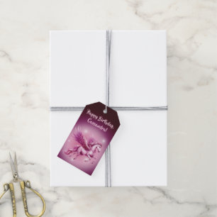 Birthday Pink Pegasus Fantasy Design Gift Tags