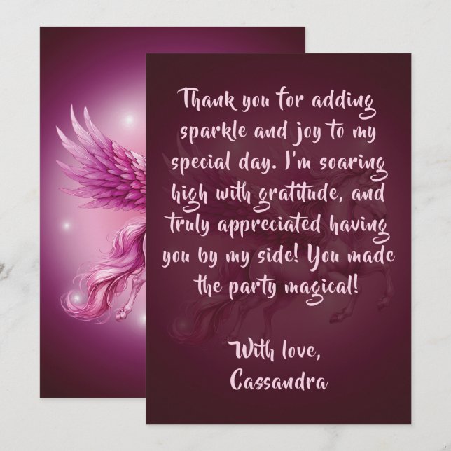 Birthday Pink Pegasus Fantasy Design Thank You Card (Front/Back)