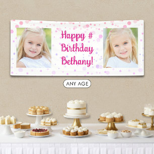Birthday Pink Purple Confetti 2 Photo Personalized Banner