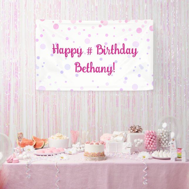 Birthday Pink Purple Confetti Dots Personalized Banner (Party)