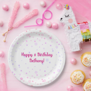Birthday Pink Purple Confetti Dots Personalized Paper Plate