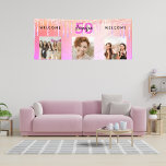 Birthday pink purple glitter drips welcome banner<br><div class="desc">For a 50th (or any age) birthday as a party welcome banner or wall decoration. A collage of 3 of your photos of herself friends, family, interests or pets. Personalize and add her name, age 50 and a date. Date of birth or the date of the birthday party. The word:...</div>