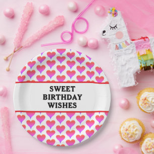 Birthday Pink Purple Ombre Hearts Paper Plate