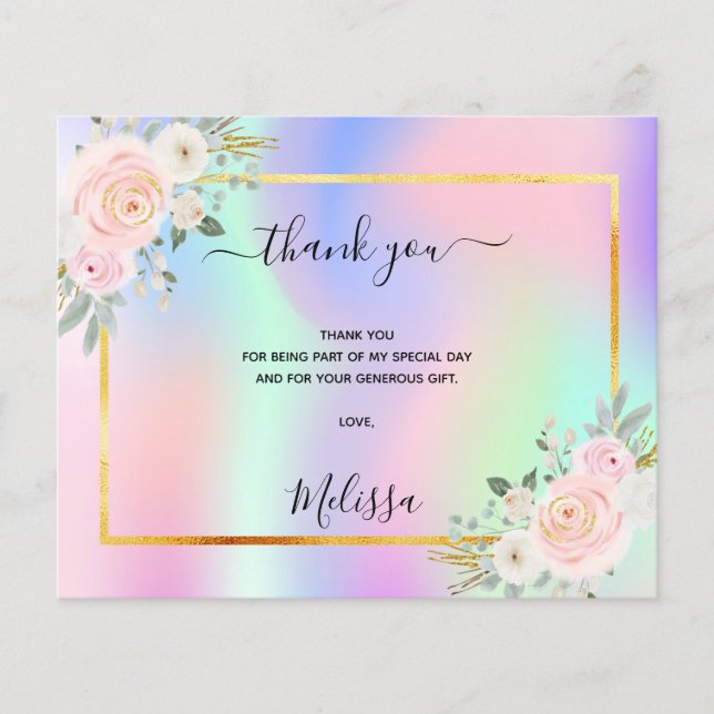Birthday pink purple photo rainbow thank you (Front)