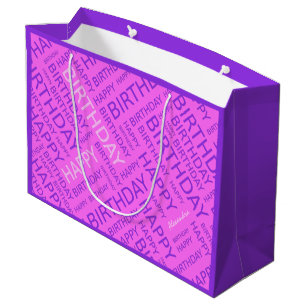 Birthday pink purple typographic personalized large gift bag