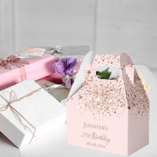 Birthday pink rose gold glitter name thank you favor box (Creator Uploaded)