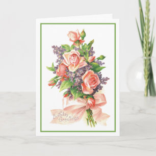 Birthday Pink Roses and Violets Card