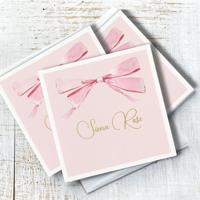 Birthday Pink Watercolor Bow Cute  Napkin (Creator Uploaded)