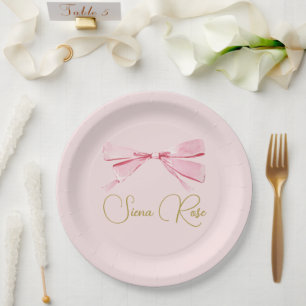 Birthday Pink Watercolor Bow Cute  Paper Plate