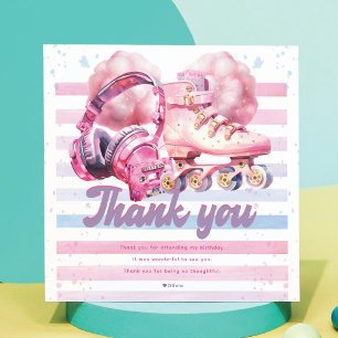 Birthday Pink Watercolor Roller Blade Thank You Card