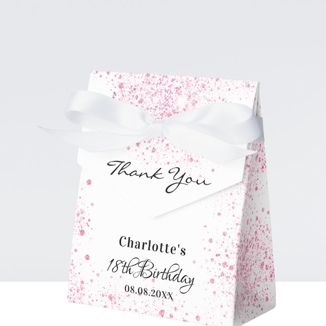 Birthday pink white glitter thank you favor box (Creator Uploaded)