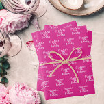Birthday pink white name girl wrapping paper sheet<br><div class="desc">Elegant,  classic,  glamourous and feminine style party wrapping paper sheets. A hot pink background,  white text.
Personalize and add a name and age.</div>