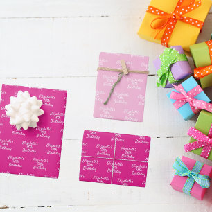 Birthday pink white name girl wrapping paper sheet