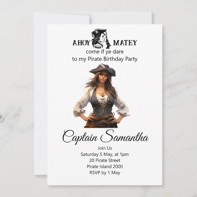 Birthday Pirate Girl theme Invitation  (Front)