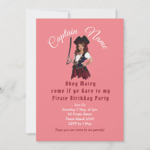 Birthday Pirate Pink Invitation
